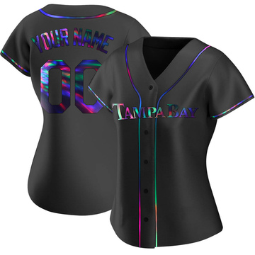 Custom Women's Replica Tampa Bay Rays Black Holographic Alternate Jersey